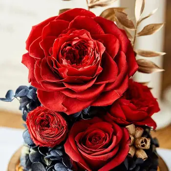Вечный цветок Подарочная коробка Стеклянная крышка Орнамент День Святого Валентина Подарок на Выпускной Роза