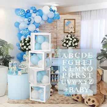 Прозрачная коробка из 26 Букв с Пользовательским названием Алфавита Baby Shower 1st Birthday Party Decoration Kids DIY Wedding Balloon Box Gifts