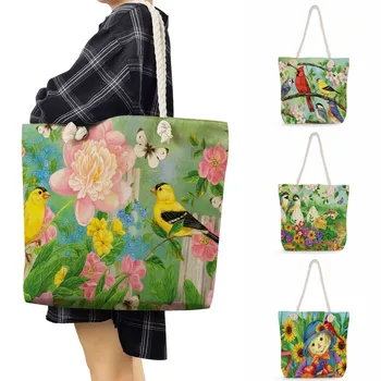 Складные сумки через плечо Для женщин, сумка для покупок, Женские сумки с цветочными птицами, сумки-тоут, сумки с принтом Колибри, Иволги, Большие Портативные