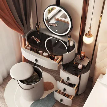 Светодиодный Контейнер Туалетный Столик с Зеркалом, Выдвижной Ящик для Стула, Роскошная Лампа для Туалетного Столика в Скандинавском Стиле, Мебель для Спальни Penteadeira De Maquiagem