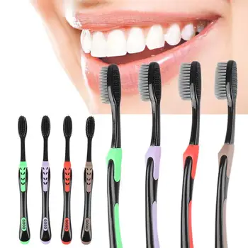 Ультрамягкая бамбуковая зубная щетка Для Гигиены Полости Рта, Антибактериальная зубная щетка с черными головками, инструмент для чистки зубов Изображение 0
