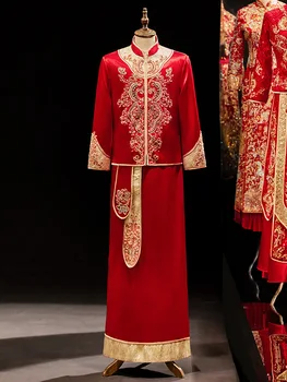 Традиционные восточные костюмы Эпохи Тан с вышивкой бисером, Элегантное свадебное платье Ципао для Жениха в китайском стиле, костюмы для тостов Hanfu