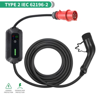 Портативное зарядное устройство EV Type2 IEC62196-2 EVSE Зарядная Коробка Зарядное Устройство для Электромобилей Красный Штекер CEE 5 М Кабель 22 кВт 32A Уровень 2 Портативный Изображение 1