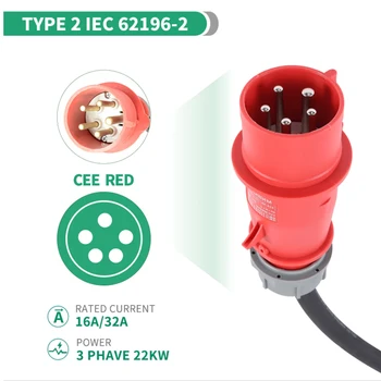 Портативное зарядное устройство EV Type2 IEC62196-2 EVSE Зарядная Коробка Зарядное Устройство для Электромобилей Красный Штекер CEE 5 М Кабель 22 кВт 32A Уровень 2 Портативный Изображение 2