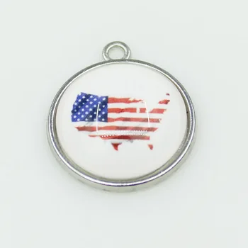 Флаг Соединенных Штатов, 10 шт./лот, круглые подвески с кристаллами, браслет 