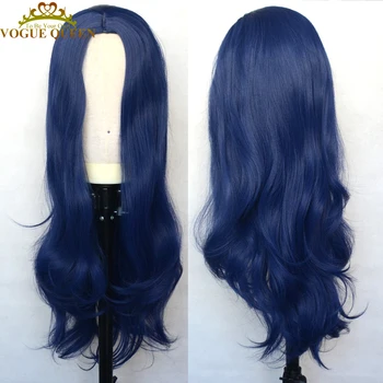 Vogue Queen Темно-синий Синтетический парик с натуральной волной, полностью машинный парик из термостойкого волокна, Средняя часть Для Ежедневного ношения Для женщин