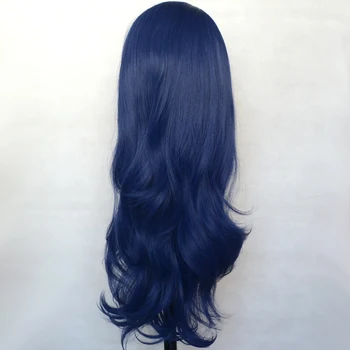 Vogue Queen Темно-синий Синтетический парик с натуральной волной, полностью машинный парик из термостойкого волокна, Средняя часть Для Ежедневного ношения Для женщин Изображение 1