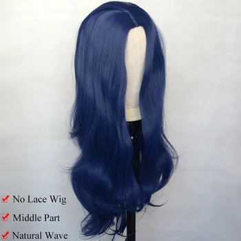 Vogue Queen Темно-синий Синтетический парик с натуральной волной, полностью машинный парик из термостойкого волокна, Средняя часть Для Ежедневного ношения Для женщин Изображение 2