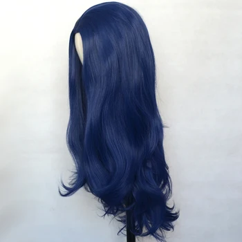 Vogue Queen Темно-синий Синтетический парик с натуральной волной, полностью машинный парик из термостойкого волокна, Средняя часть Для Ежедневного ношения Для женщин Изображение 3