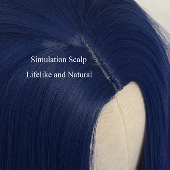 Vogue Queen Темно-синий Синтетический парик с натуральной волной, полностью машинный парик из термостойкого волокна, Средняя часть Для Ежедневного ношения Для женщин Изображение 4