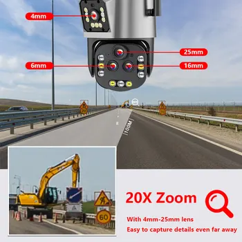 8K 16MP 20X Zoom Беспроводная PTZ Wifi Двухсторонняя аудио Камера с Автоматическим Отслеживанием Наружная Водонепроницаемая 100-метровая PTZ-камера с четырьмя Объективами 360 ° Изображение 1