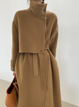 Двустороннее кашемировое пальто со стоячим воротником, шерстяное пальто, женское утолщенное шерстяное пальто