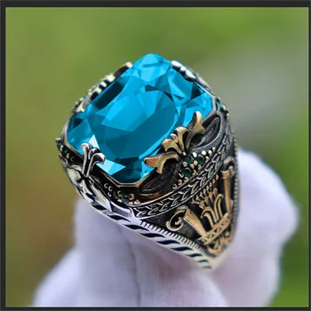 2023 новое инкрустированное мужское кольцо с изумрудом цвета морской волны, Турция, ретро-властное индивидуальное кольцо для посещения банкета, высококачественные ювелирные изделия Изображение 3