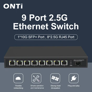 ONTi 8-портовый Коммутатор 2,5 G Ethernet 2,5GBASE-T Сетевой Коммутатор 10Gigabit Uplink Plug and Play Hub Интернет-Разветвитель Без вентилятора