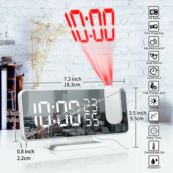 Цифровой будильник Настольные электронные настольные часы USB-будильник FM-радио Проектор времени Функция повтора 2 будильника Изображение 4