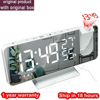 Цифровой будильник Настольные электронные настольные часы USB-будильник FM-радио Проектор времени Функция повтора 2 будильника Изображение 5