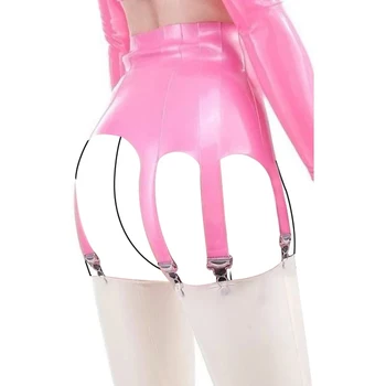 Розовая латексная подвязка с зажимом для чулок, трусики-шорты, черное резиновое нижнее белье, сексуальный фетиш для женщин на заказ