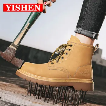 Мужские ботинки YISHEN, защитные ботинки со стальным носком, Рабочая обувь из кожи с защитой от проколов, Не Поддающиеся разрушению Botas De Seguridad