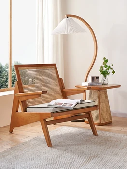 Диван из массива дерева, ротанг, скандинавский ретро проект B & B, диван-кресло, одноместный стул, комбинированный костюм для гостиной, японский двухместный Изображение 3
