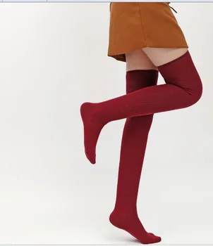 Женские носки выше колена, ворсовые носки, вязаные носки, хлопковые дышащие трендовые носки, взрывные модели Изображение 5