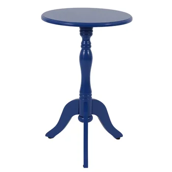 Упрощенный небольшой стол с акцентом из дерева на пьедестале, синяя отделка, Маленький столик, Приставной столик для дивана, Простое и щедрое размещение мелких предметов Изображение 0