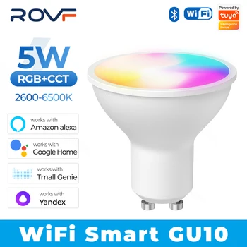 ROVF Tuya GU10 WiFi Smart Light светодиодные лампы RGBCW 5 Вт с регулируемой яркостью Лампы Smart Life Remote Contro Работают с Alexa Google Home