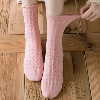 Носки с пузырьками, женские весенне-летние носки из чистого хлопка, тонкая милая японская трубка, белое мягкое сестринское кружево