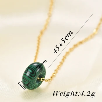 VQYSKO 18-каратное позолоченное ожерелье с круглым кулоном из нержавеющей Стали и натурального камня Для женщин, Подарочный набор ювелирных изделий, матовый Изображение 1