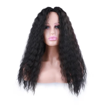 Длинный синтетический парик натурального черного цвета, свободный парик с глубокими вьющимися волосами, Афро-кудрявые парики для женщин, черный кудрявый синтетический парик с пышными волосами Изображение 0