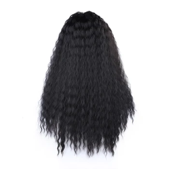 Длинный синтетический парик натурального черного цвета, свободный парик с глубокими вьющимися волосами, Афро-кудрявые парики для женщин, черный кудрявый синтетический парик с пышными волосами Изображение 1