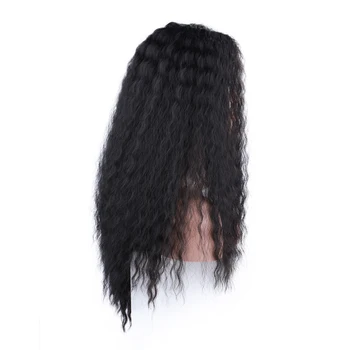 Длинный синтетический парик натурального черного цвета, свободный парик с глубокими вьющимися волосами, Афро-кудрявые парики для женщин, черный кудрявый синтетический парик с пышными волосами Изображение 2