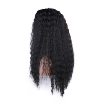 Длинный синтетический парик натурального черного цвета, свободный парик с глубокими вьющимися волосами, Афро-кудрявые парики для женщин, черный кудрявый синтетический парик с пышными волосами Изображение 3