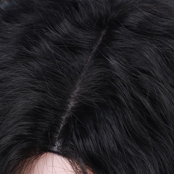 Длинный синтетический парик натурального черного цвета, свободный парик с глубокими вьющимися волосами, Афро-кудрявые парики для женщин, черный кудрявый синтетический парик с пышными волосами Изображение 4