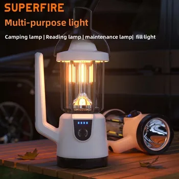 Светодиодная лагерная лампа SUPERFIRE M61, USB Перезаряжаемый фонарик, рабочий свет с плавным затемнением, Водонепроницаемый прожектор, аварийный фонарь