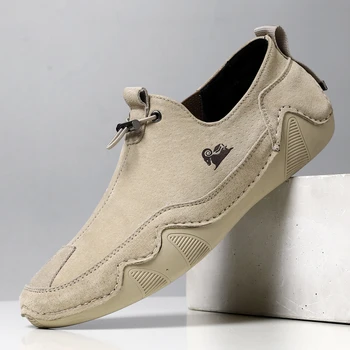 Модная мужская обувь, кожаная повседневная обувь для мужчин, новинка 2023 года, дышащая обувь для вождения на плоской подошве, удобная спортивная обувь на шнуровке для мужчин