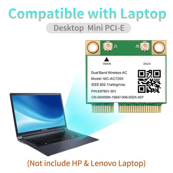 1200 Мбит/с Беспроводная карта MC-AC7265 Half Mini PCI-E Wifi Bluetooth 4.2 802.11ac Двухдиапазонный адаптер 2,4G 5 ГГц Для ноутбука Мощностью 7260HMW Изображение 4