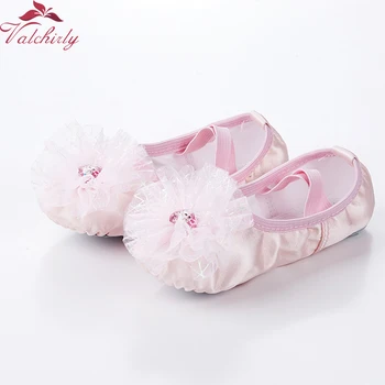 Атласная розовая балетная танцевальная обувь, танцевальные тапочки, детская балерина для занятий балетными танцами Изображение 4