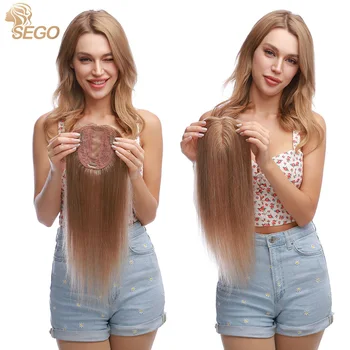 SEGO 10x12 см Топперы для волос Шелковая основа Парики из человеческих волос Для женщин Машинная Заколка из натуральных волос для наращивания волос Изображение 0