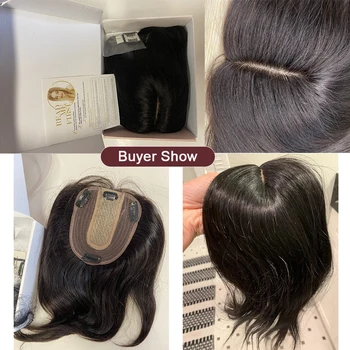 SEGO 10x12 см Топперы для волос Шелковая основа Парики из человеческих волос Для женщин Машинная Заколка из натуральных волос для наращивания волос Изображение 4