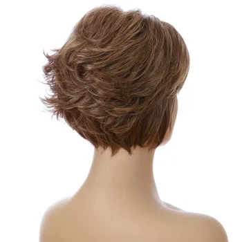 Женские парики из смешанных волос коричневого цвета с короткими прядями Синтетические Парики на каждый День Для белых Черных женщин Изображение 4