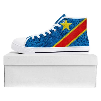 Флаг Демократической Республики Конго, Кроссовки высокого качества, мужские, женские, подростковые, холщовые, для пары, обувь на заказ