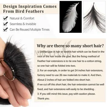 Наращивание волос из перьев, настоящие натуральные человеческие волосы, не Реми, Невидимый микроинтерфейс С бесплатной плетеной леской для рыбы, Бестселлер в CN Изображение 1