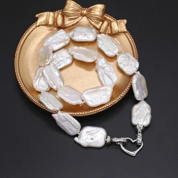 Ожерелье из натурального белого пресноводного жемчуга, Плоские квадратные бусины Для женщин, Мужчин, Ожерелья для свадебного банкета, Ювелирные изделия Hanmade, подарок для вечеринки Изображение 0