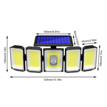 3 Режима Настенный светильник с датчиком разъемного типа, работающий на солнечной энергии, 300 светодиодов, широкоугольное освещение на 270 °, дистанционное управление для внутреннего двора, навеса для автомобиля Изображение 1