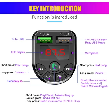 1 автомобиль Bluetooth MP3-плеер Bluetooth 5.0 MP3-плеер Беспроводной аудиоприемник, быстрое зарядное устройство Dual USB 3.1A, Портативные аудиоаксессуары Изображение 0