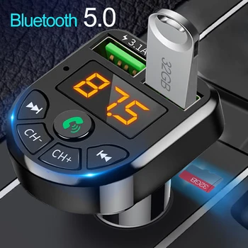 1 автомобиль Bluetooth MP3-плеер Bluetooth 5.0 MP3-плеер Беспроводной аудиоприемник, быстрое зарядное устройство Dual USB 3.1A, Портативные аудиоаксессуары Изображение 2