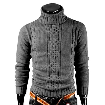 Осенне-зимний мужской теплый свитер с длинным рукавом, свитер с высоким воротом, ретро вязаный свитер, пуловер, свитер