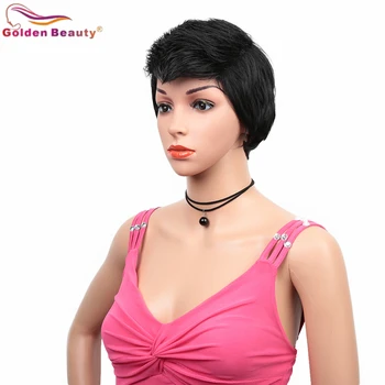 Golden Beauty 10-дюймовые искусственные парики из высокотемпературного волокна, короткий прямой парик-боб с челкой для белых женщин Изображение 1