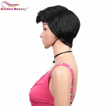Golden Beauty 10-дюймовые искусственные парики из высокотемпературного волокна, короткий прямой парик-боб с челкой для белых женщин Изображение 2