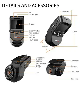 1080P HD Мини автомобильный видеорегистратор 2MP Камеры Видеорегистратор GPS ADAS G-сенсор Dash Cam USB Изображение 4